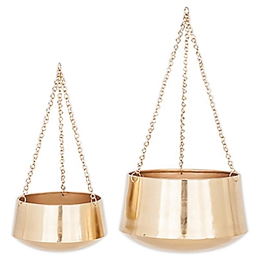 Ridge Road Decor Glam Gold Round Metal Hanging Planters (Set of 2). View a larger version of this product image.