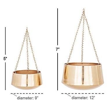 Ridge Road Decor Glam Gold Round Metal Hanging Planters (Set of 2). View a larger version of this product image.
