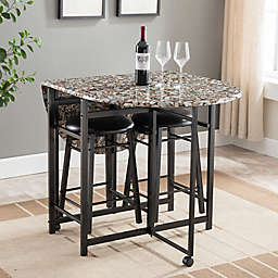 Faux Marble Counter-Height 3-Piece Dinette Set in Black