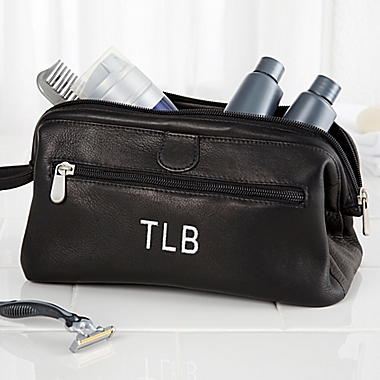 Personalized Black Leather Toiletry Bag. View a larger version of this product image.