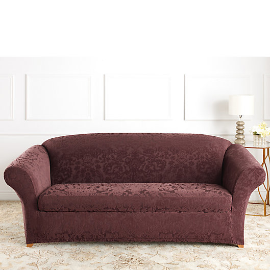Alternate image 1 for Sure Fit® Stretch Jacquard Damask 2-Piece Sofa Slipcover