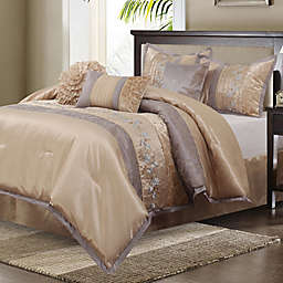 Riley Embroidered 7-Piece King Comforter Set in Sand