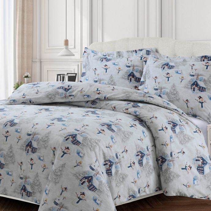 Tribeca Living 170 Thread Count Snowman Flannel Duvet Cover Set