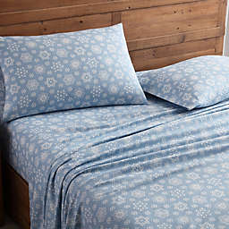 Morgan Home Geraldine Snowflake Turkish Cotton Twin Flannel Sheet Set in Blue