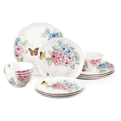 Lenox Butterfly Meadow Hydrangea 12-Piece Ceramic Porcelain Dinnerware Set (Service for 4)