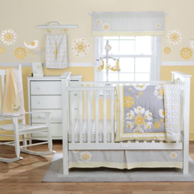 grey and yellow nursery bedding