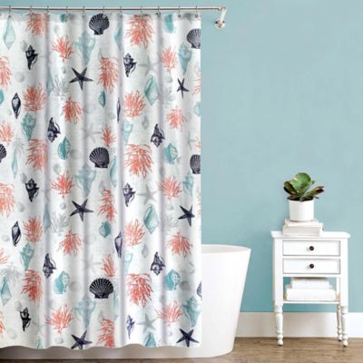 coral and turquoise shower curtain