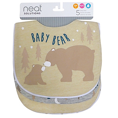 Neat Solutions&reg; 5-Pack Boy Aspirational Water-Resistant Infant Bibs in Oatmeal/White. View a larger version of this product image.