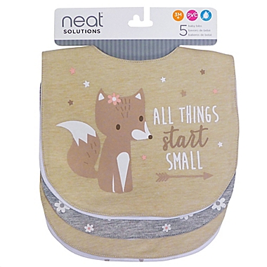 Neat Solutions&reg; 5-Pack Girl Aspirational Water-Resistant Infant Bibs in Oatmeal/White. View a larger version of this product image.