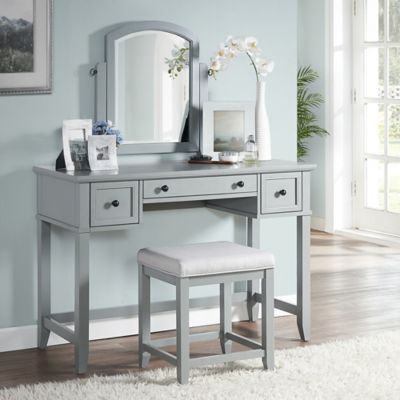 gray makeup vanity with lights