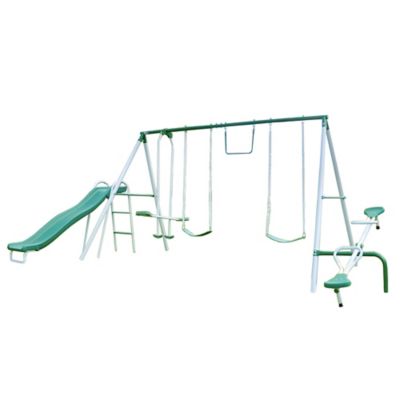 metal swing and slide set