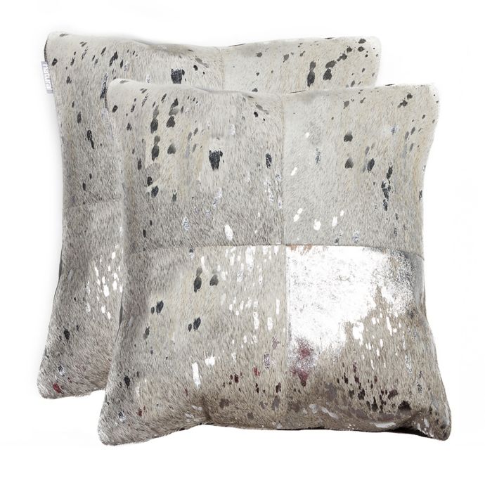 Natural Rugs Torino Quatro Cowhide Square Throw Pillows In Silver