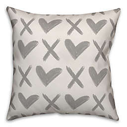 Designs Direct XO Hearts Square Throw Pillow in Grey