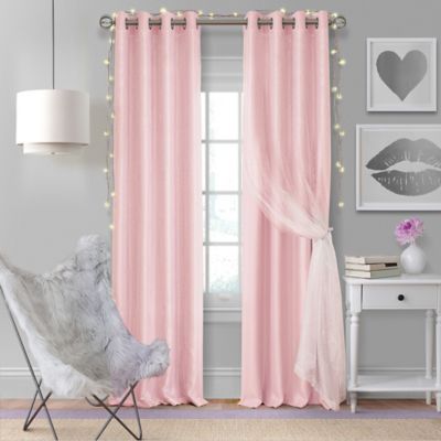 Elrene Aurora Kids 63-Inch Grommet Darkening Layered Sheer Curtain Panel in Soft Pink (Single)