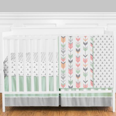 coral and grey crib bedding