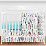Sweet Jojo Designs Feather 4-Piece Crib Bedding Set in Coral/Turquoise