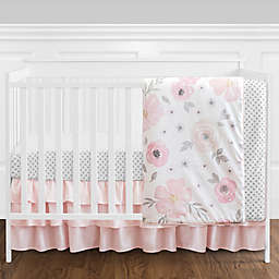 Sweet Jojo Designs® Watercolor Floral 4-Piece Crib Bedding Set in Pink/White