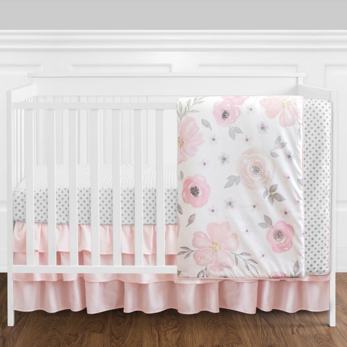 Sweet Jojo Designs Watercolor Floral 4 Piece Crib Bedding Set In