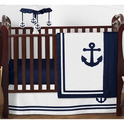 navy and white crib sheets