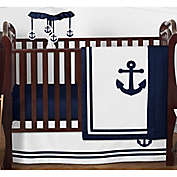 Sweet Jojo Designs Anchors Away 4-Piece Nautical Crib Bedding Set in Navy Blue/White
