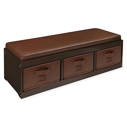 Alternate image 1 for Badger Basket Kid's Storage Bench with Cushion and 3 Bins in Espresso