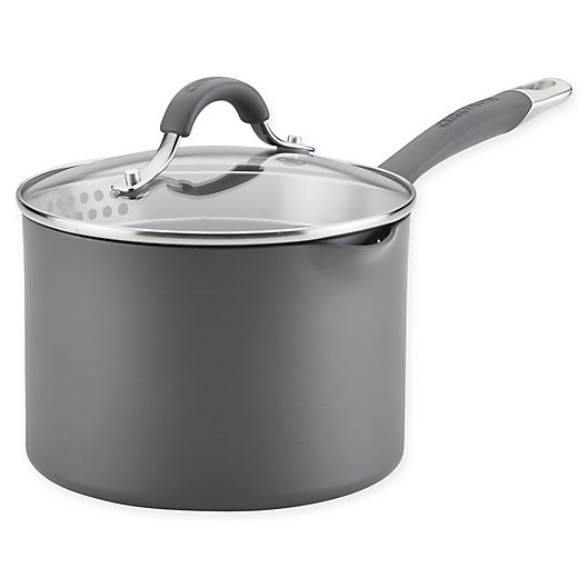 Alternate image 1 for Circulon Radiance 3 qt. Nonstick Hard-Anodized Covered Straining Saucepan in Grey