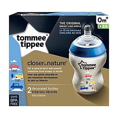Tommee Tippee Closer to Nature 2-Pack 9 oz. Decorated Baby Bottle in Blue. View a larger version of this product image.