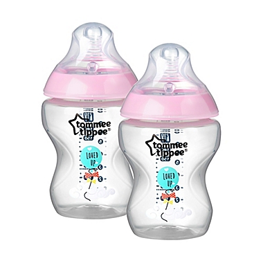 Tommee Tippee Closer to Nature 2-Pack 9 oz. Decorated Baby Bottles in Pink. View a larger version of this product image.
