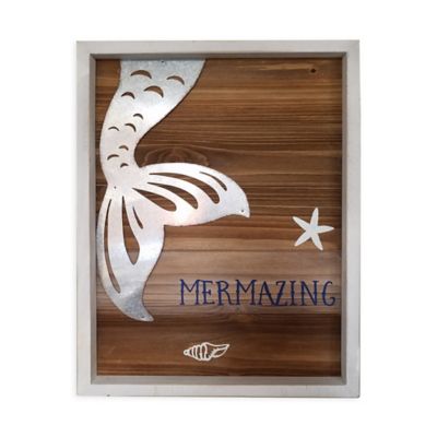 Sweet Bird & Co&trade; "The Mermaid Is In" 12-Inch x 15-Inch Metal Wall Art in Brown