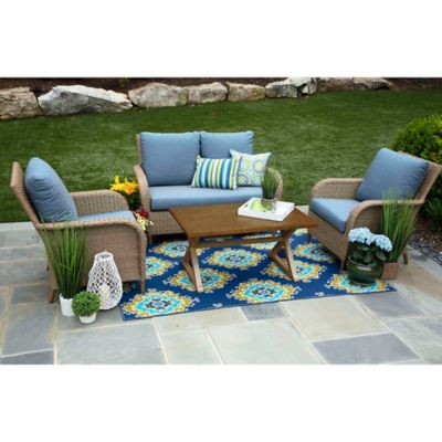 Hawthorn 4 Piece Deep Seat Resin Wicker Furniture Set In Sunbrella Shale Bed Bath Beyond