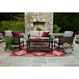 Hawthorn 4-Piece Deep Seat Resin Wicker Furniture Set in Sunbrella® Shale