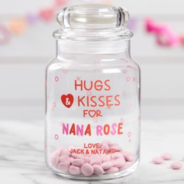 Hugs &amp; Kisses Personalized Candy Jar. View a larger version of this product image.