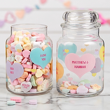 Conversation Hearts Personalized Candy Jar. View a larger version of this product image.
