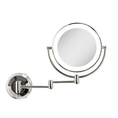 Zadro&trade; 10X/1X Dual-Sided Round LED Lighted Wall Mount Mirror in Chrome. View a larger version of this product image.