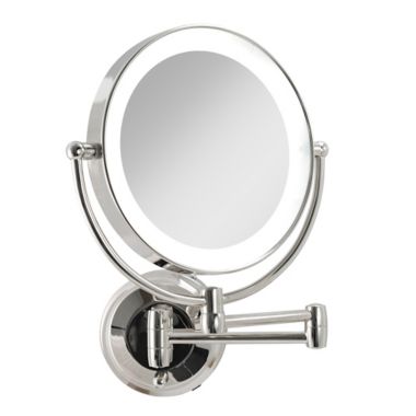 Zadro&trade; 10X/1X Dual-Sided Round LED Lighted Wall Mount Mirror in Chrome. View a larger version of this product image.