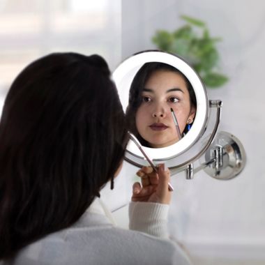 Zadro&trade; 10X/1X Dual-Sided Round LED Lighted Wall Mount Mirror in Chrome. View a larger version of this product image.