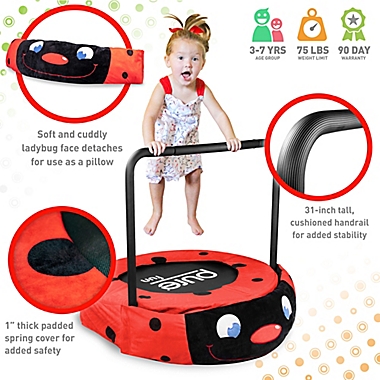 Pure Fun&reg; 36-inch Ladybug Plush Jumper Kids Trampoline with Handrail in Red. View a larger version of this product image.