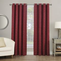 Rings Circle Embroidered 84-Inch Grommet 100% Blackout Window Curtain Panel in Berry