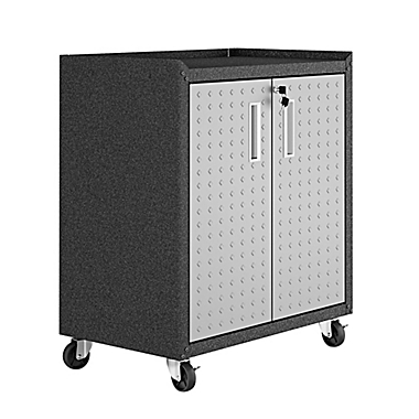 Manhattan Comfort Fortress 31.5-Inch Mobile Garage Cabinet with Shelves in Grey. View a larger version of this product image.