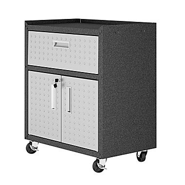 Manhattan Comfort Fortress 31.5-Inch Mobile Garage Cabinet with Drawer &amp; Shelf in Grey. View a larger version of this product image.
