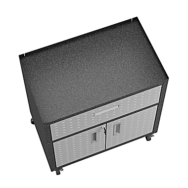 Manhattan Comfort Fortress 31.5-Inch Mobile Garage Cabinet with Drawer &amp; Shelf in Grey. View a larger version of this product image.