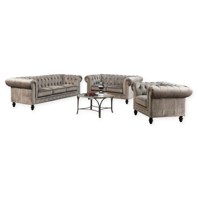 Abbyson Living Hansen 3 Piece Velvet Sofa Loveseat And