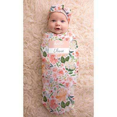 Itzy Ritzy&reg; 2-Piece Peach Floral Baby Cocoon and Hat Set