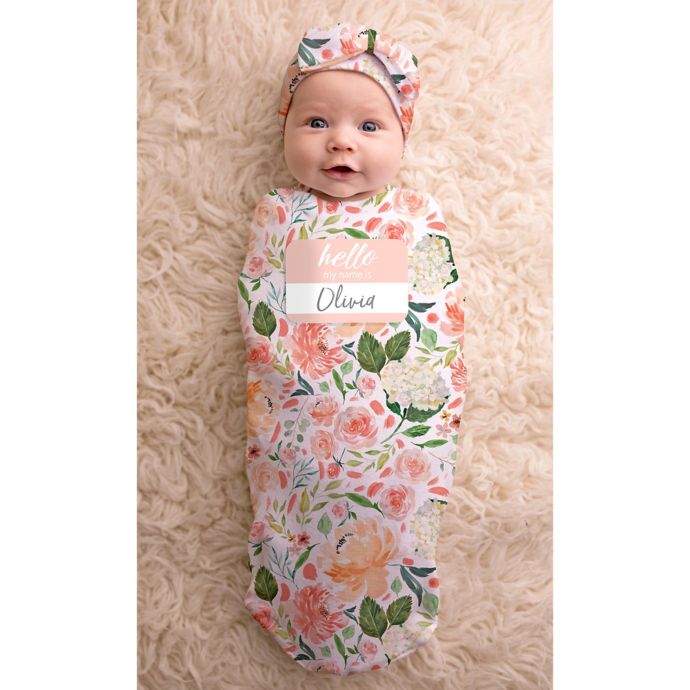 Itzy Ritzy® 2Piece Peach Floral Baby Cocoon and Hat Set Bed Bath and