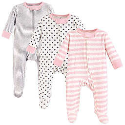 Touched by Nature 3-Pack Organic Cotton Sleep and Play Footies in Pink/Grey