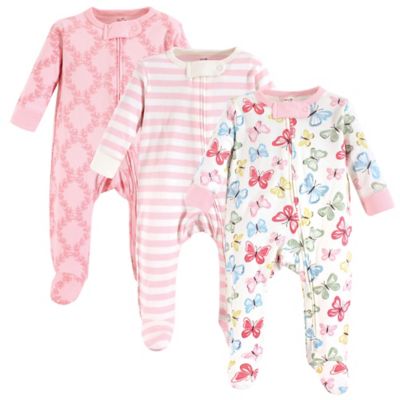 Touched by Nature Size 0-3M 3-Pack Organic Cotton Butterfly Sleep and Play Footies