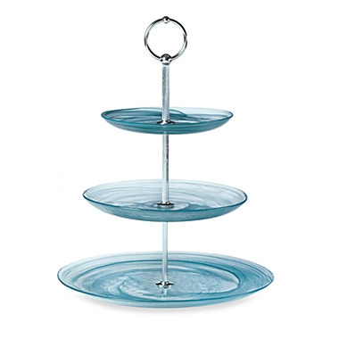 Mikasa&reg; Swirl Teal 3-Tier Glass Server. View a larger version of this product image.