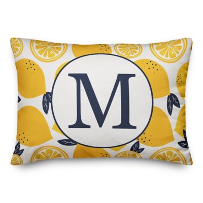 Designs Direct Lemon Monogram Oblong Indoor/Outdoor Throw Pillow in Blue