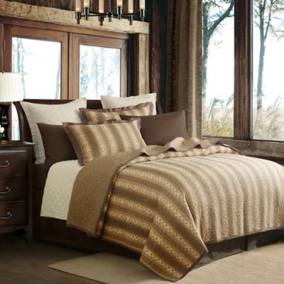 BEAUTIFUL XXX-L MODERN IVORY RED BROWN TAUPE CABIN LODGE BEDSPREAD QUILT SET NEW 