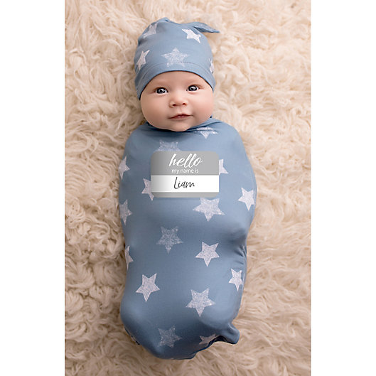 Alternate image 1 for Itzy Ritzy® 2-Piece Stars Swaddle Cocoon and Hat Set in Blue